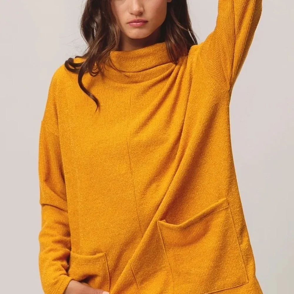 BiBi Piper Rib Double Pocket Turtle Neck Sweater